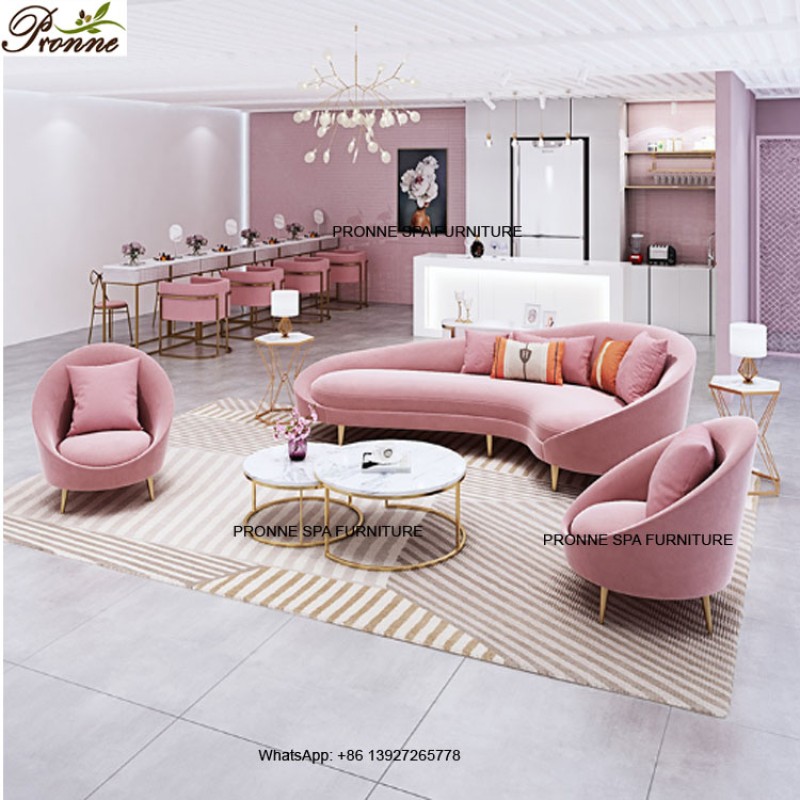 Waiting Room Chairs Manufacturer - Popular Pink Velvet Salon Rest Area Leisure Beauty Reception Chairs