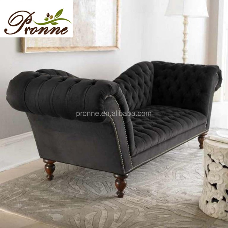 Velvet Sofas Manufacturer - Black Classic Hot Sale Double Triple Seats Loungers Chair Couch with Long Arm
