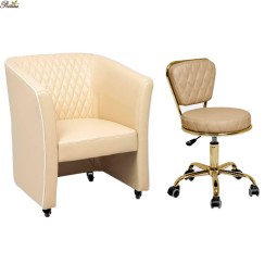 Lounge Chair Set Factory - Beauty Nail Salon Furniture Adjustable Mobile Customer Worker Stool Set