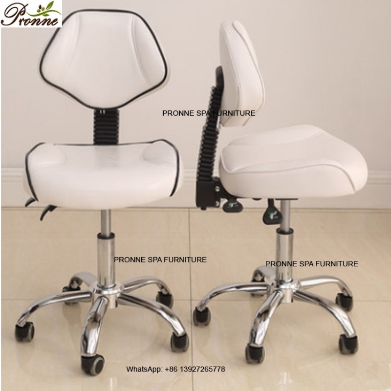 Pedicure Technician Stool Manufacturer - Beauty Salon Luxury Leisure Rolling with Backrest for Sale Spa Stool