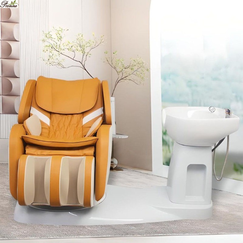 Hair Washing Chair Factory - Modern Salon Barber Shop White and Gold with Adjustable Shampoo Bowl