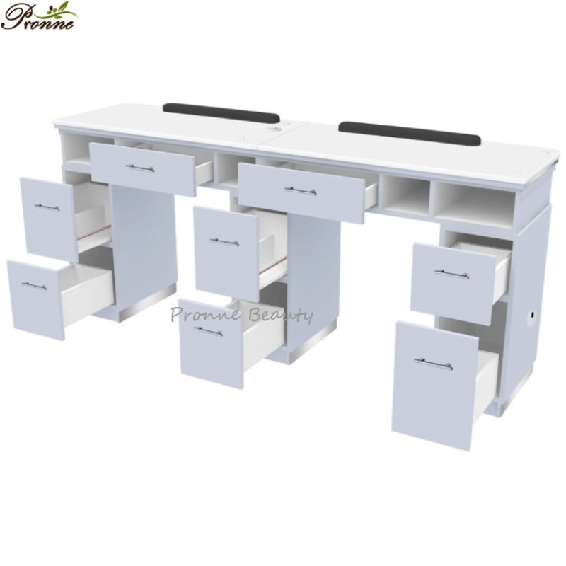 Manicure Desk Manufacturer - Customized Salon Furnitures White 3 People with Outlet