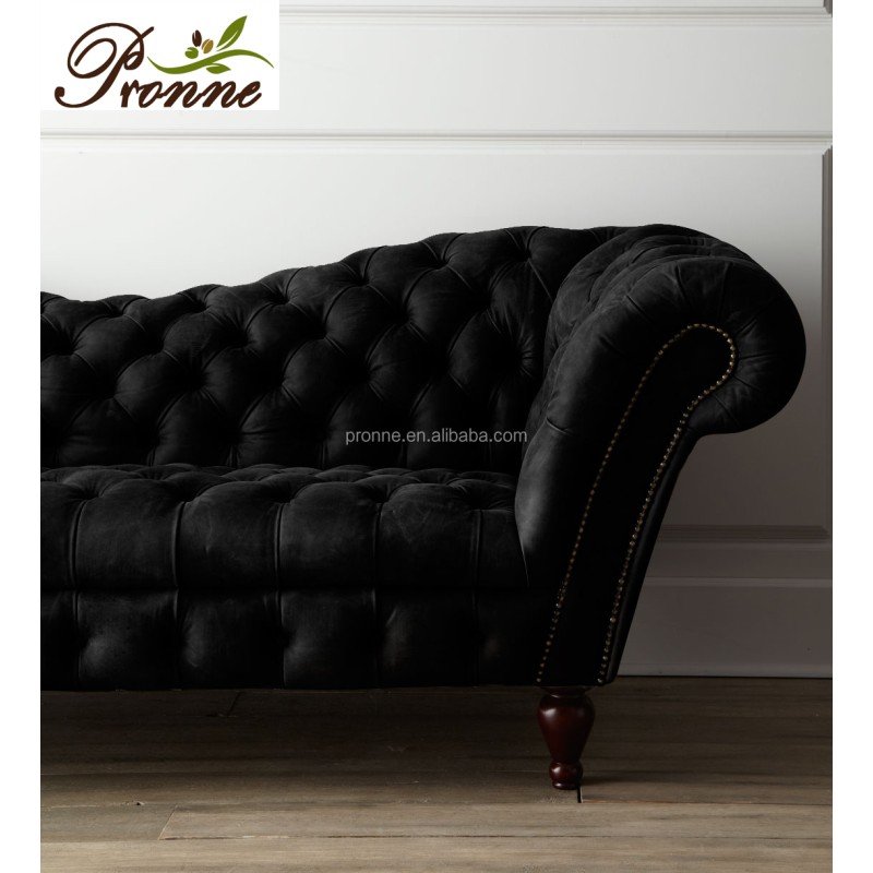 Velvet Sofas Manufacturer - Black Classic Hot Sale Double Triple Seats Loungers Chair Couch with Long Arm