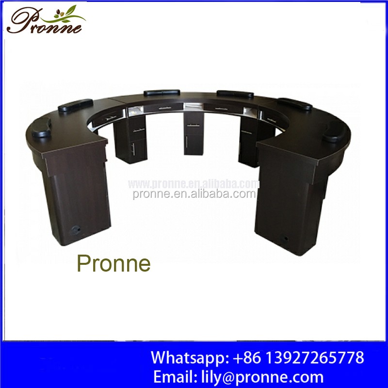 Manicure Nail Bar Station Factory - Custom Made Half Round Black with Pad Nail Beauty Furniture