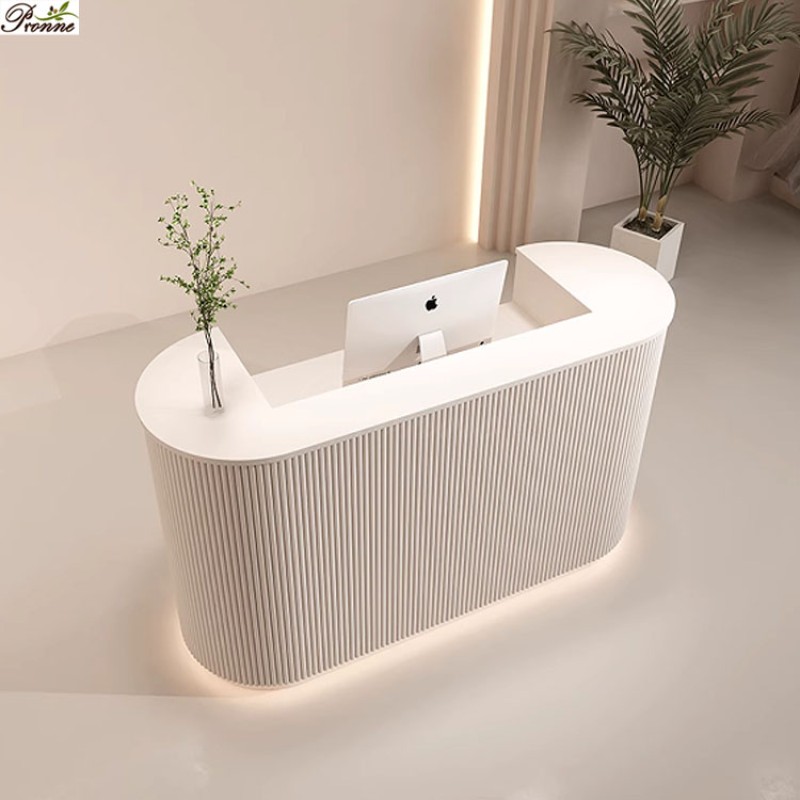 Reception Desk Factory - Elegant Hot Sale French Beauty Salon Pink Gold with Leather Cover