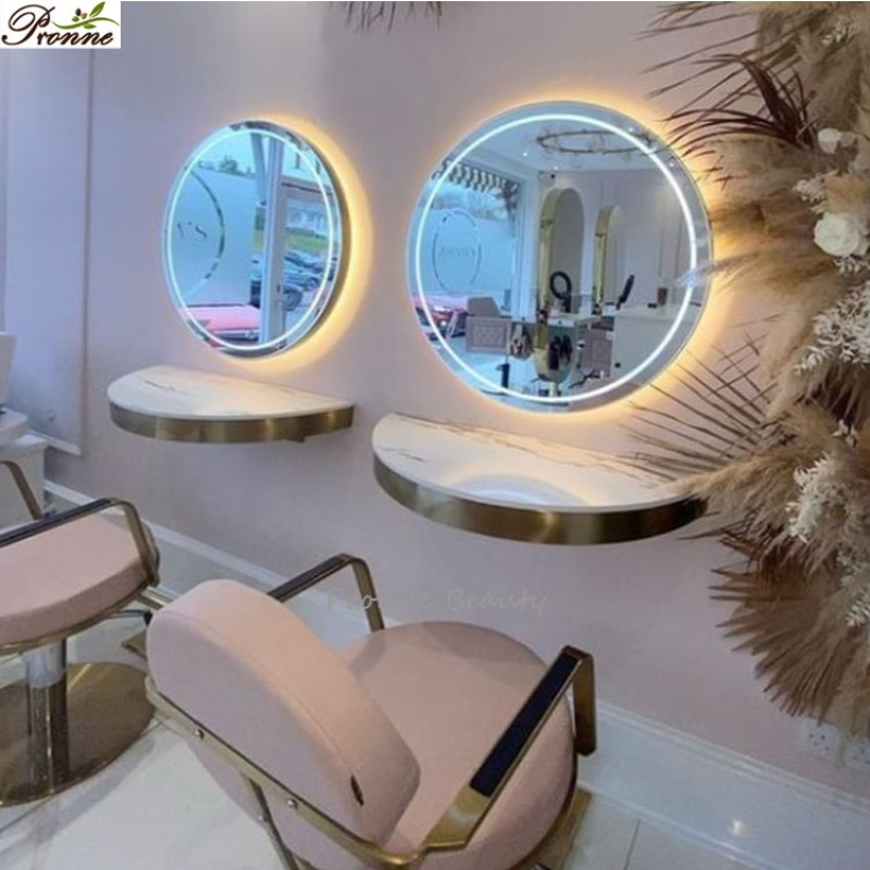 Salon Station Manufacturer - Hair Salon Furniture Set Barber Shop Mirror Black Styling Chair Led Mirror Makeup
