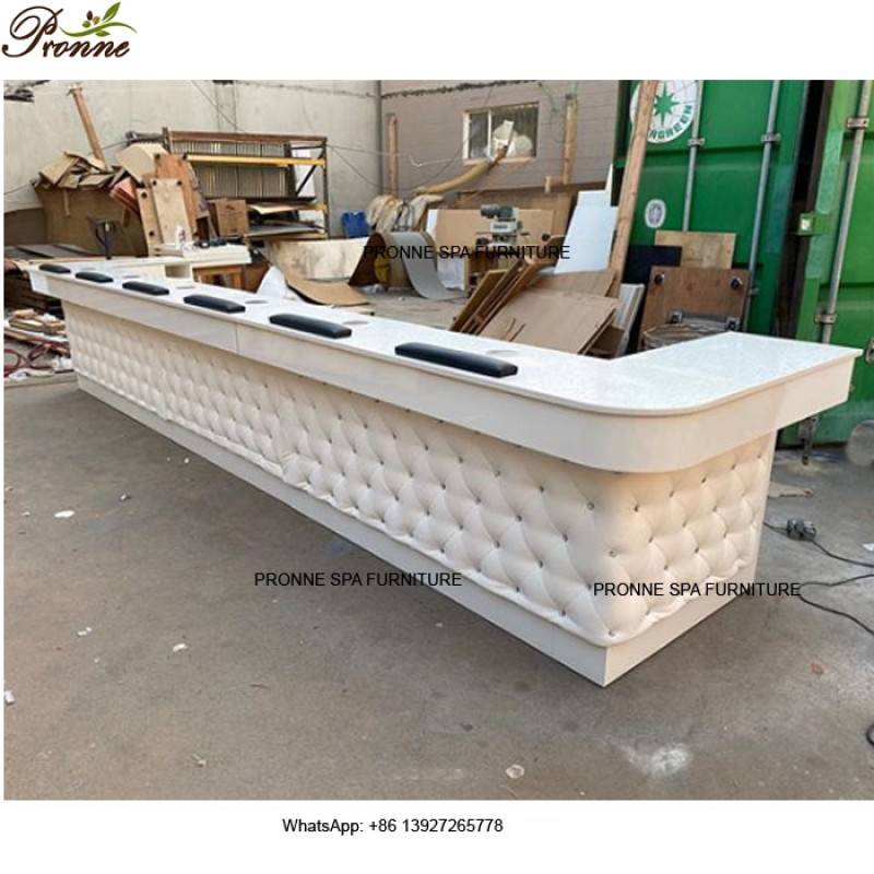 Nail Bar Table Factory - Luxury Throne Beauty Salon L Shape Manicure with Ventilation