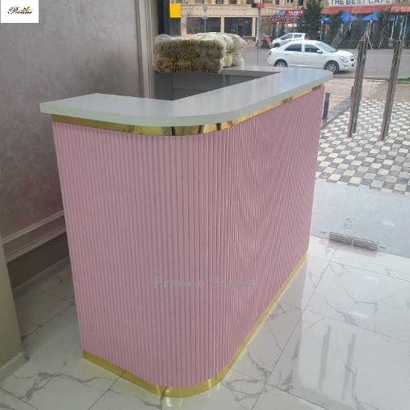 Front Counter Factory - Hot Sale Nail Spa Shop White Gold Gym Stainless Steel Reception Desk