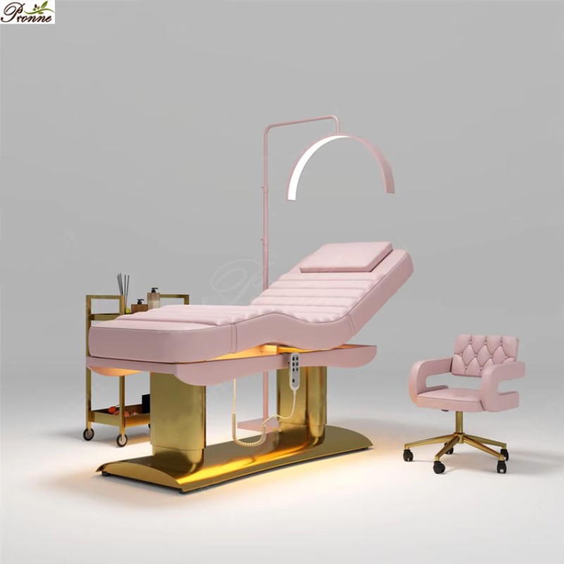 Electric Beauty Facial Bed Manufacturer - Pronne High Quality Luxury Cosmetic Baby Pink Adjustable with Footrest Control
