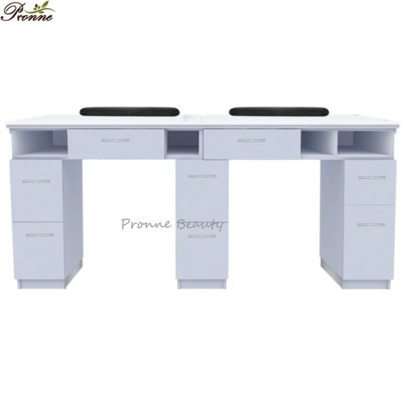 Manicure Desk Manufacturer - Customized Salon Furnitures White 3 People with Outlet