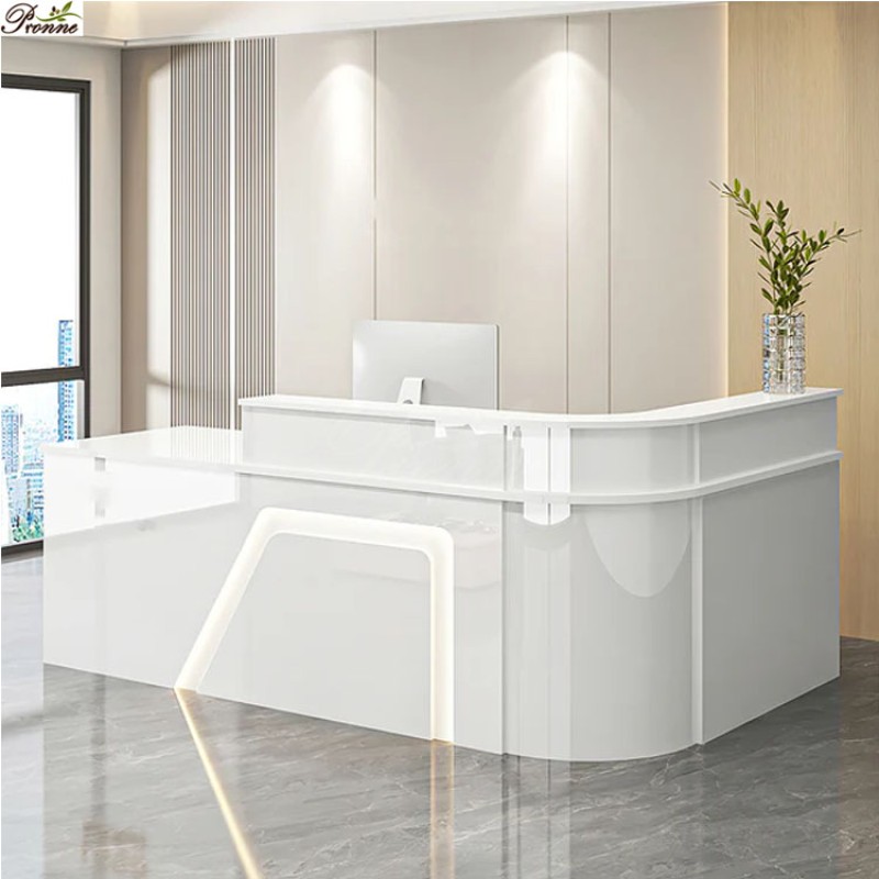 Corner Reception Desk Manufacturer - Modern Luxury L-Shaped Nail Shop Corner Office Checkout Counter