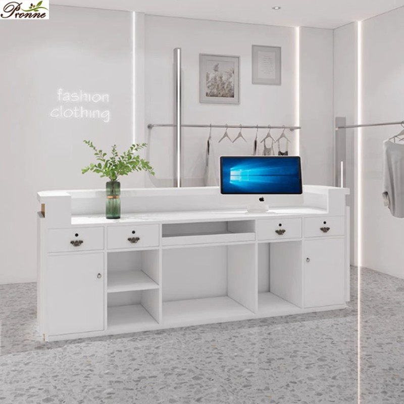 Front Counter Factory - Hot Sale Nail Spa Shop White Gold Gym Stainless Steel Reception Desk