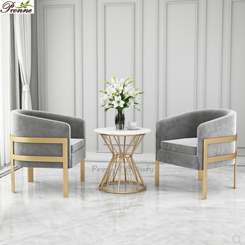 Lounge Waiting Chair Factory - Luxurious Nail Salon Beige Velvet Comfortable Leisure with Armrest