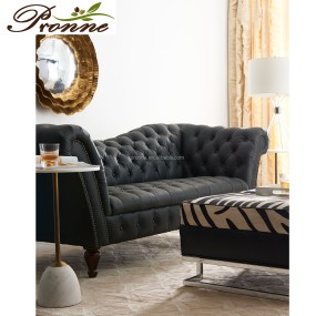 Velvet Sofas Manufacturer - Black Classic Hot Sale Double Triple Seats Loungers Chair Couch with Long Arm