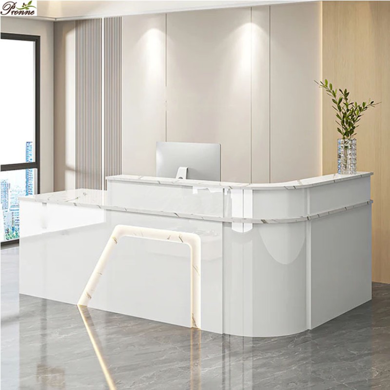 Corner Reception Desk Manufacturer - Modern Luxury L-Shaped Nail Shop Corner Office Checkout Counter