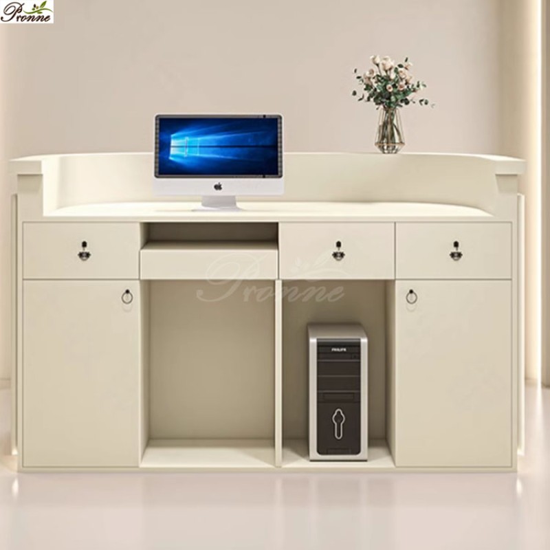 Large Reception Desk Factory - High End Hair Nail Spa Salon White Pink Wooden L Shape Wholesale