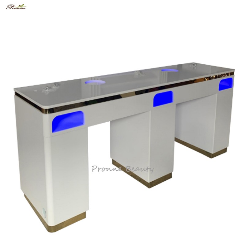 Manicure Desk Manufacturer - Customized Salon Furnitures White 3 People with Outlet