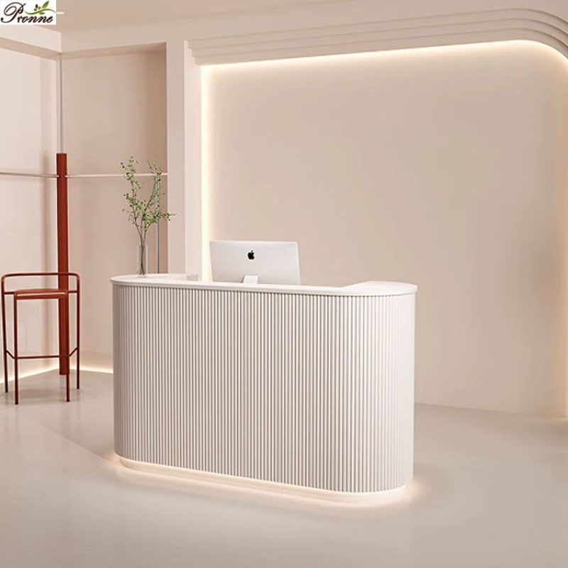 Salon Reception Desk Factory - Salon Furniture High Quality Barber Shop White Gold Beauty Hair Front Counter