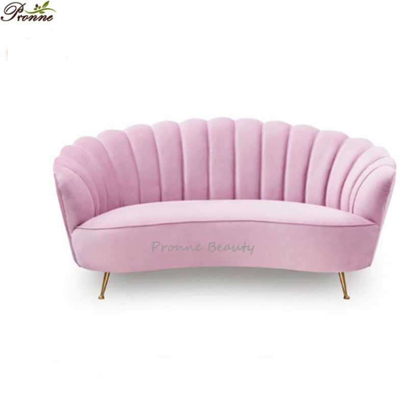 Reception Sofa Bed Factory - American Luxury Curve Beauty Shop Modern Nordic Fabric Metal Leg