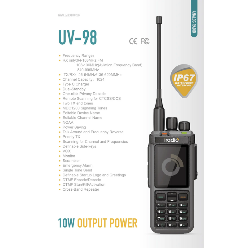 Walkie Talkie Manufacturer - Iradio UV98 10 Watts Output 1024 Channels Analog