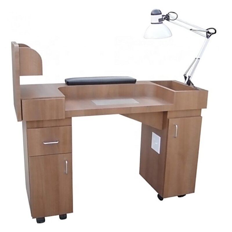 Nail Table Manufacturer - Custom Solid Wood with Light & Lockers