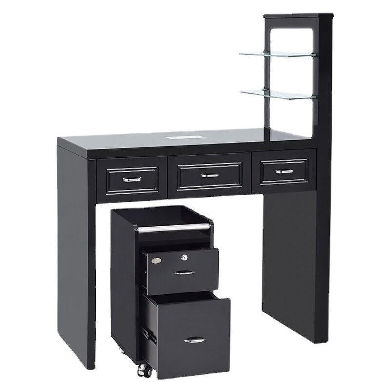 Nail Table Manufacturer - Custom Brown Solid Wood with Light & Lockers