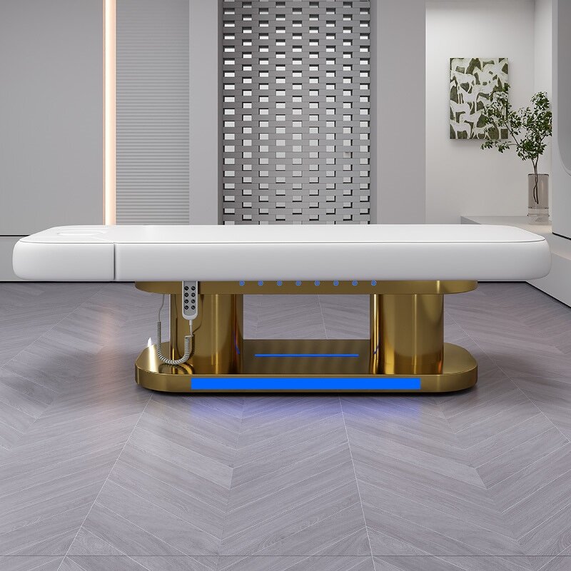 Facial Bed Manufacturer - Luxury Electric Heated Gold & White