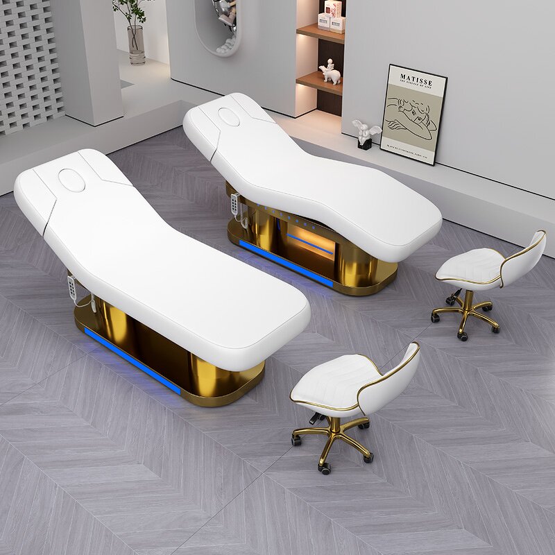 Facial Bed Manufacturer - Luxury Electric Heated Gold & White