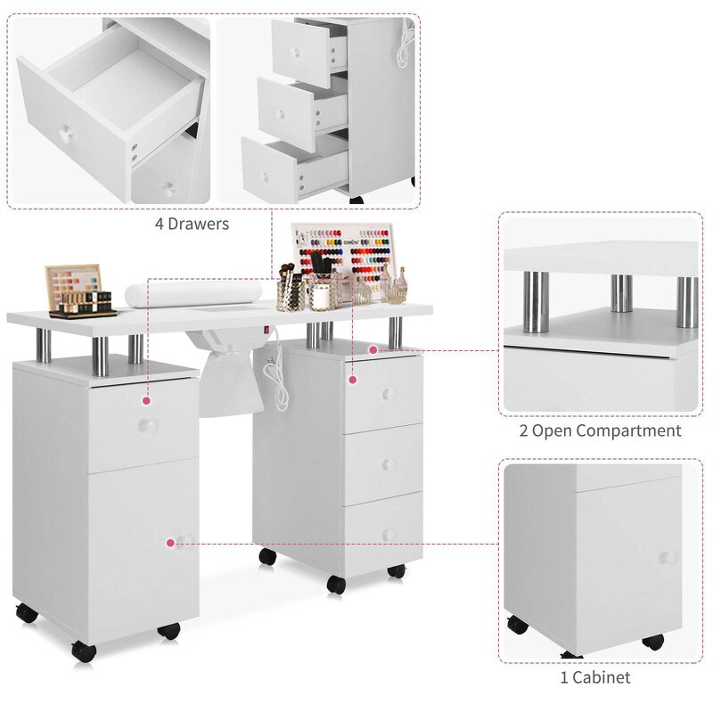 Nail Table Manufacturer - Pink Professional with Dust Collector