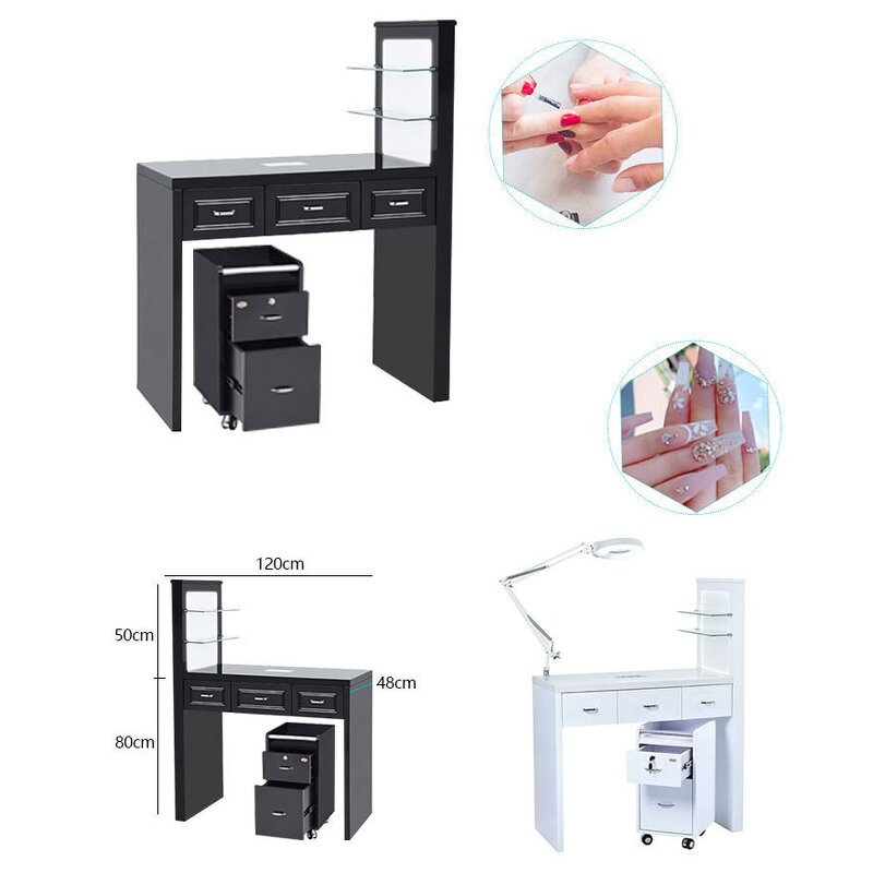 Nail Table Manufacturer - Custom Brown Solid Wood with Light & Lockers