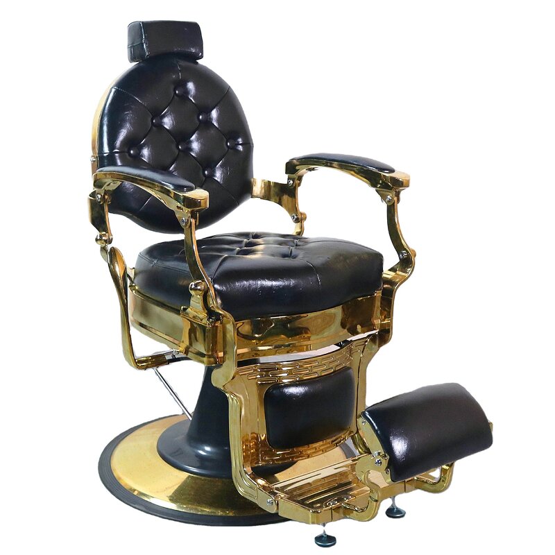 Barber Chair Manufacturer - Luxury Vintage Gold Frame Synthetic Leather
