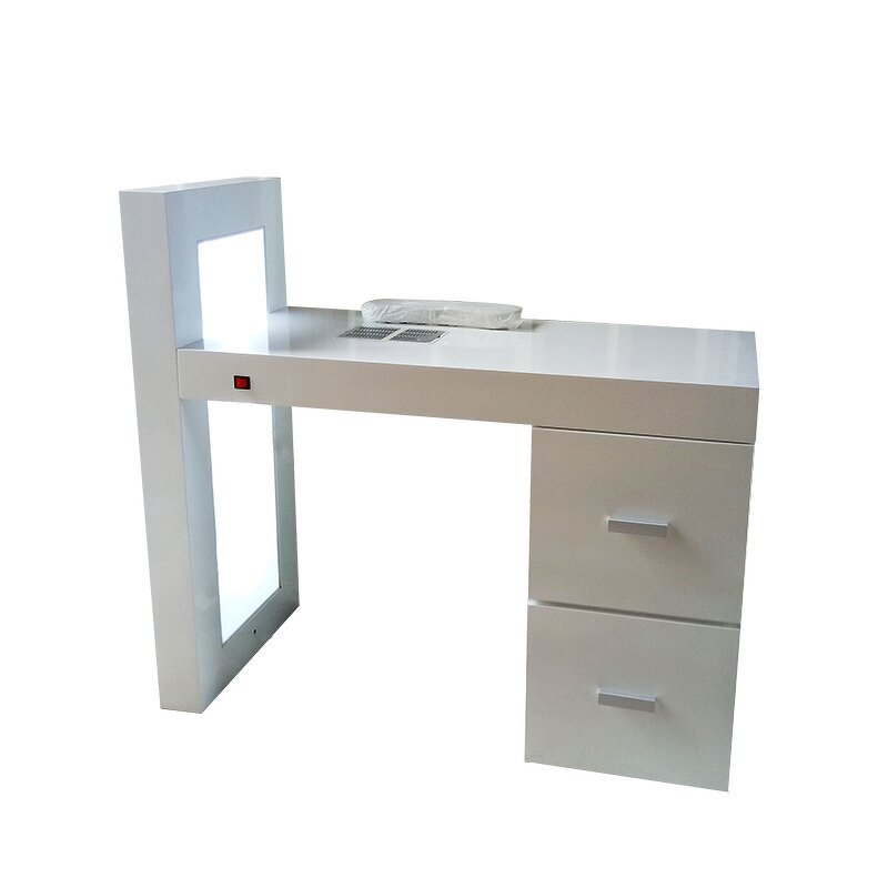 Nail Desk Manufacturer - Modern White Glass with LED & Dust Collector