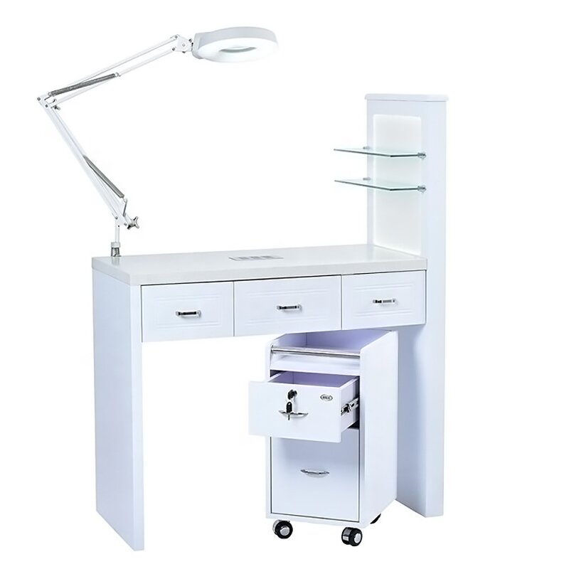 Nail Table Manufacturer - Custom Solid Wood with Light & Lockers