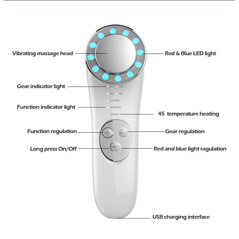 7-in-1 Facial Massager - LED Red Blue Light Deep Cleaning Lifting Skin Care