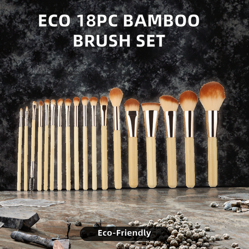 Makeup Brush Set Manufacturer - Custom Logo 18pcs Eco-Friendly Bamboo