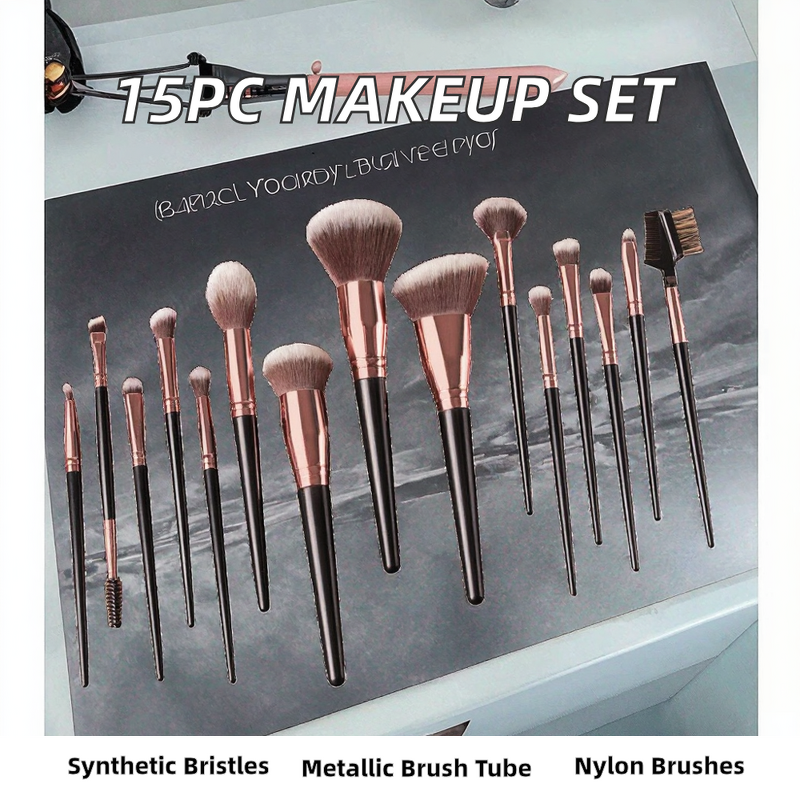 Makeup Brush Set Manufacturer - 15pcs Aluminum Tube with Nylon
