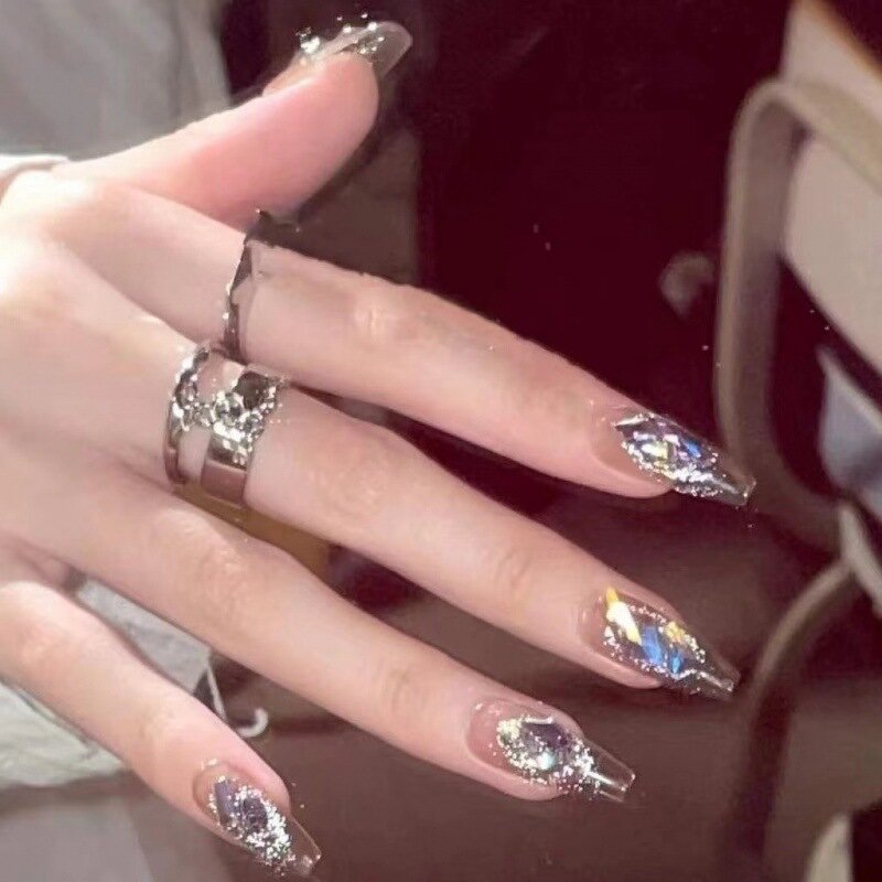 Press-On Nails Set Manufacturer - Handmade French Style Black Translucency Diamond