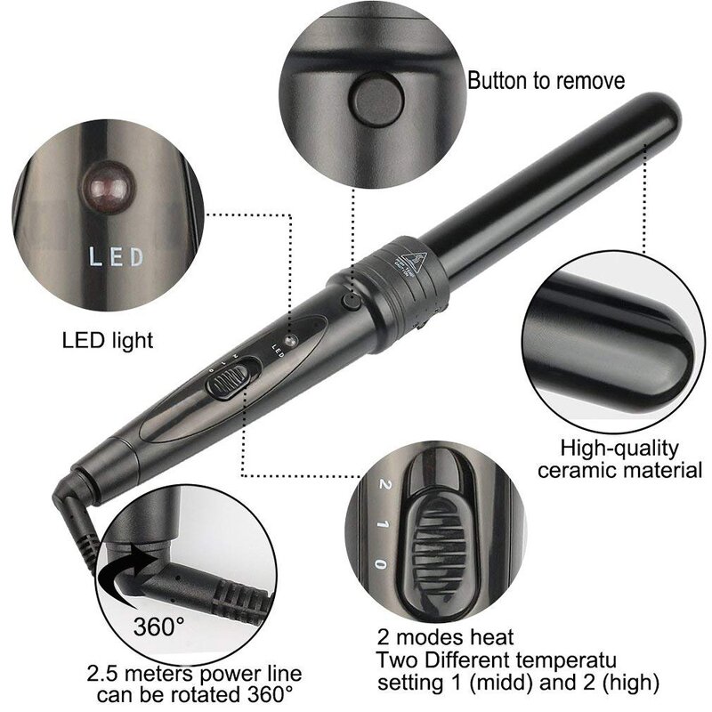 5-in-1 Hair Curling Iron - Ceramic Clip PTC Heater LED Temperature Household