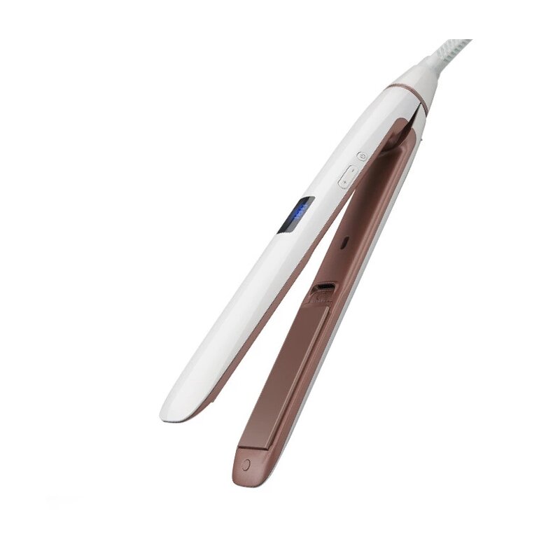 2-in-1 Heated Hair Brush - Gold Titanium Alloy Straightener Curling Flat Iron