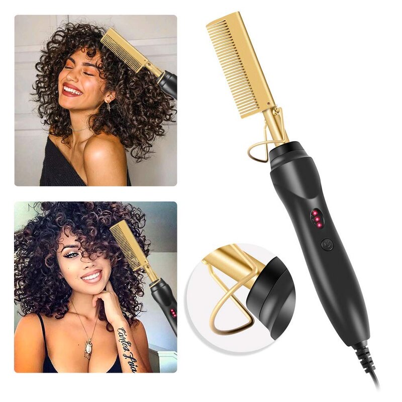 Electric Hot Comb - Titanium Copper Hair Straightener Curling Magic Styling Comb