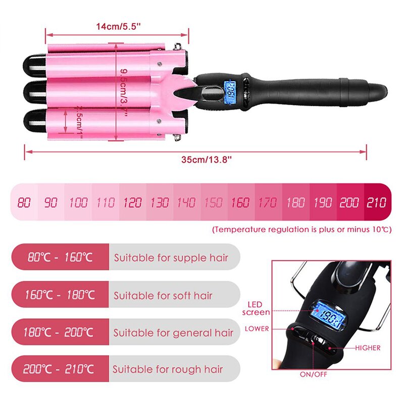 Three Barrel Hair Curler - Automatic Big Wave Electric LCD Display Waver