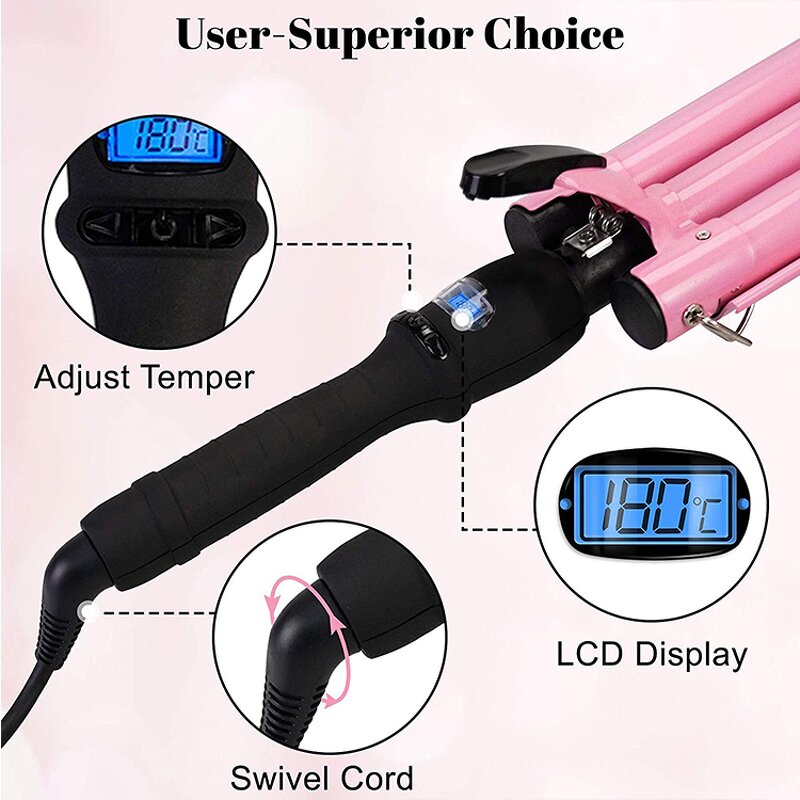 Three Barrel Hair Curler - Automatic Big Wave Electric LCD Display Waver