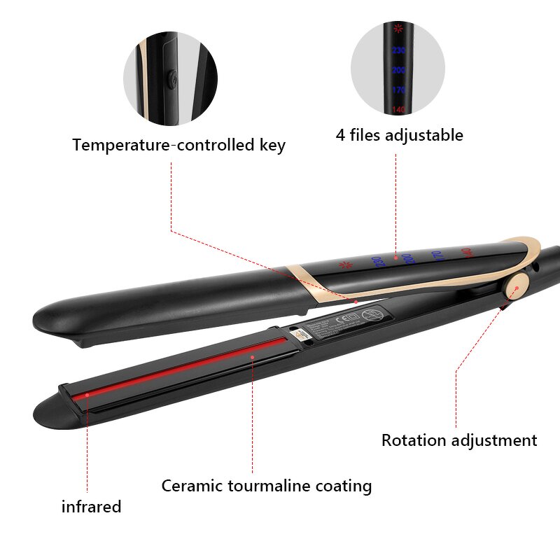 2-in-1 Steam Hair Straightener - Vapor PTC Infrared Ceramic Tourmaline Flat Iron