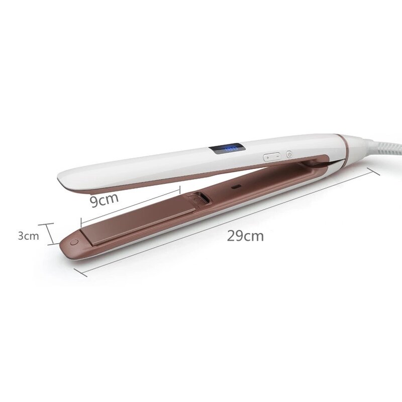 2-in-1 Heated Hair Brush - Gold Titanium Alloy Straightener Curling Flat Iron