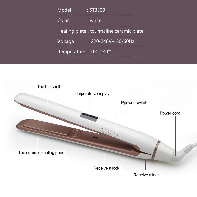 2-in-1 Heated Hair Brush - Gold Titanium Alloy Straightener Curling Flat Iron