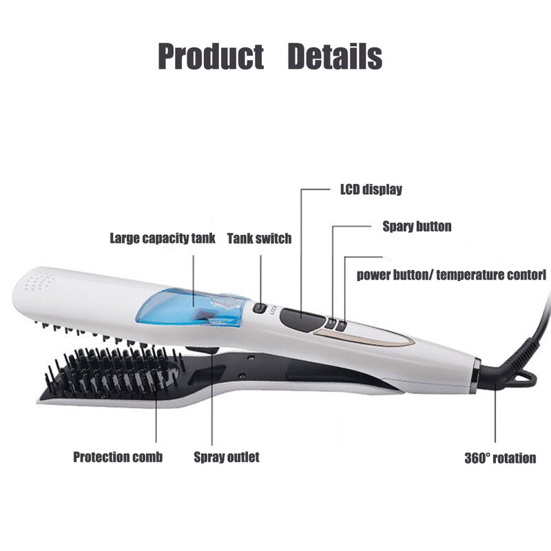 Steam Hair Straightener - Digital LCD Flat Iron Negative Ion Spray Splint