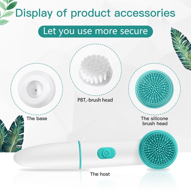 Sonic Facial Cleansing Brush - 3 Brush Heads Magnetic USB Charging Waterproof
