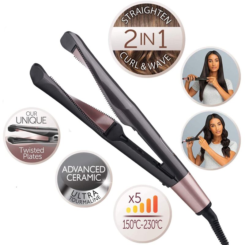 2-in-1 Hair Straightener Curler - Professional Ceramic LCD Flat Iron Household