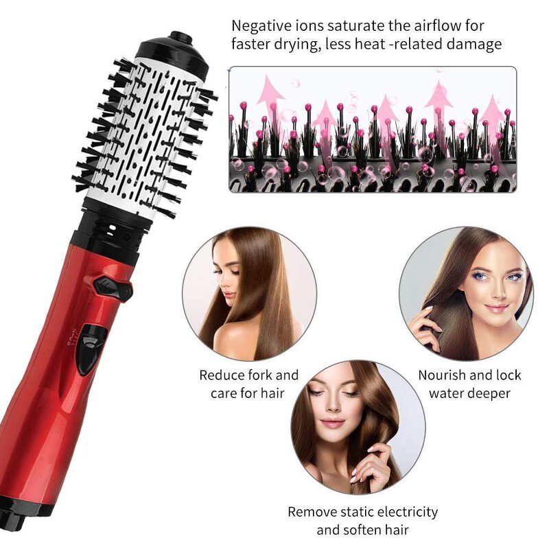 2-in-1 Hot Air Brush - Electric Straightener Curler Comb Hair Dryer Crimper