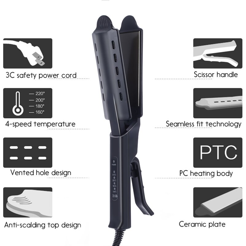 Ceramic Ionic Flat Iron - Four-gear Temperature Steam Hair Straightener Crimper